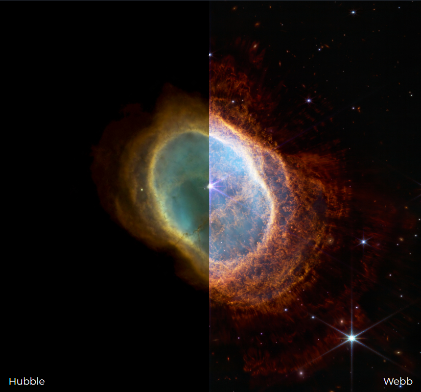comparison of webb and hubble space telescope images of ring nebula
